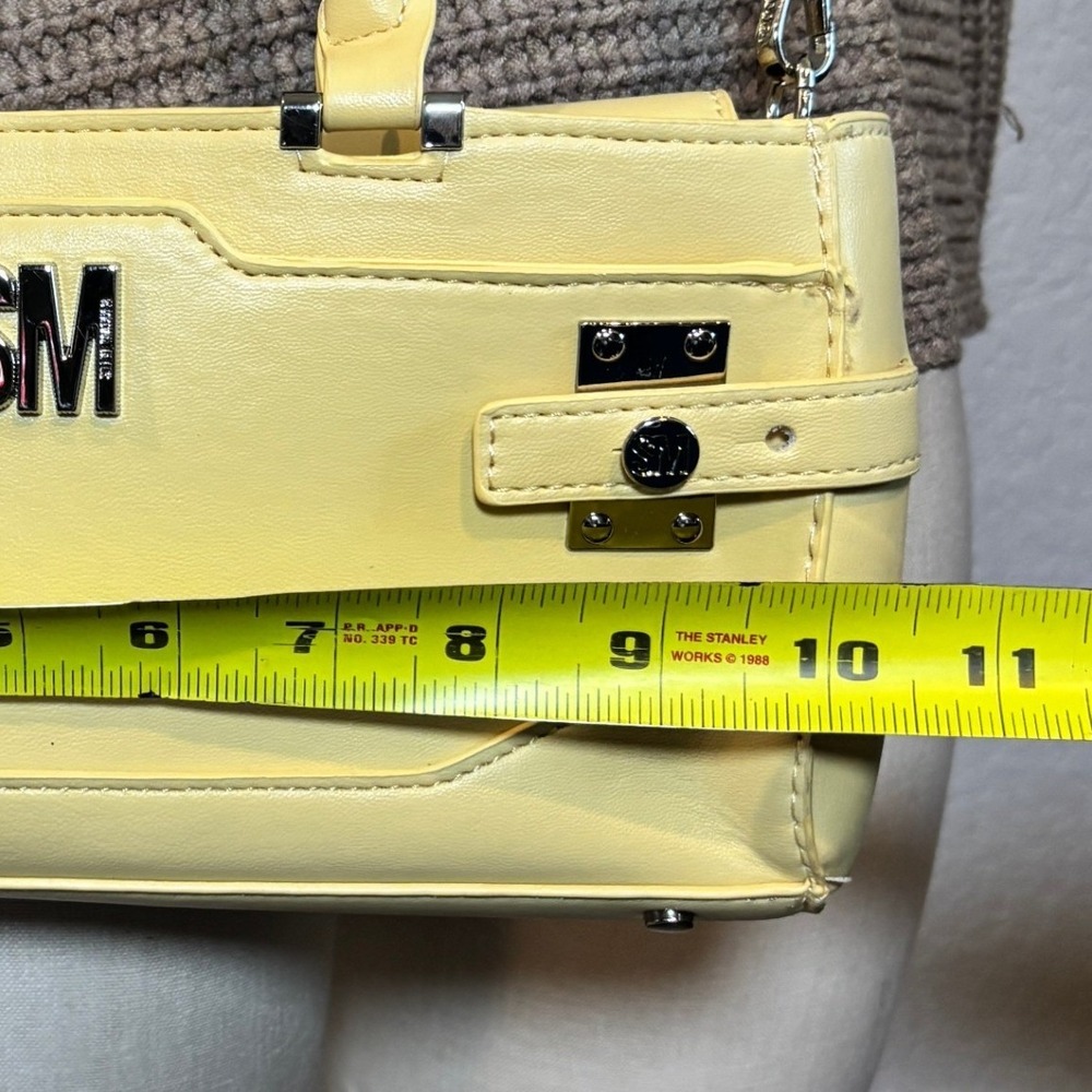 Steve Madden Pale Yellow Faux Leather Satchel Crossbody Handbag Silver SM Logo - Picture 5 of 14